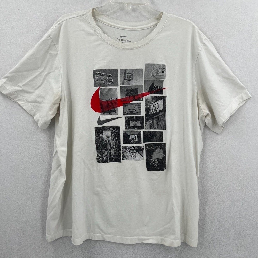 The Nike Tee Basketball Hoops Swoosh Graphic Tee Shirt Mens Size XXL White Red